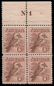 1914 6d Maroon Engraved Kookaburra Plate No 1 imprint block of 4 MUH Attractive. - Picture 1 of 1
