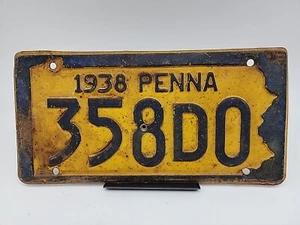 Vintage 1938 Pennsylvania Real Metal License Plate - Picture 1 of 4