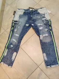 Big and Tall Mens Evolution Blue with Lime Denim Jean Size 48 Street Stretch - Picture 1 of 6