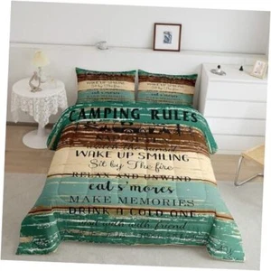 Rustic Farmhouse Comforter Set, Happy Camping Bedding Set Camper Queen Multi 14 - Picture 1 of 8