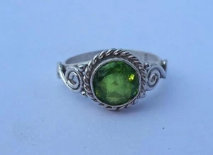 Green Peridot Round Gemstone 925 Sterling Silver Women's Ring Thanksgiving Ring - Picture 1 of 12