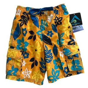 NWT Kanu Surf Revival Orange Tropical Board Shorts Boys 7 - Picture 1 of 7