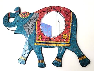 Mosaic teal and red Elephant mosaic wall mirror L69cm x W40cm-NEW - Picture 1 of 9