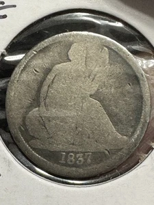 Moneda de diez centavos sentada 1837, fecha grande, 1er año de emisión tipo moneda, envío gratuito - Imagen 1 de 2