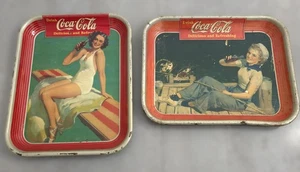 Zwei alte Original COCA-COLA Blech Werbetabletts - 1930 & 1940 - Bild 1 von 14