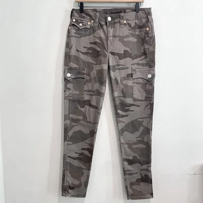 Calça True Religion Feminina 32 Camuflagem Carga Aba Bolso Super Skinny Verde - Imagem 1 de 4