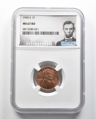MS67 RD 1945-S Lincoln Wheat Cent NGC *2253 - Image 1 of 3