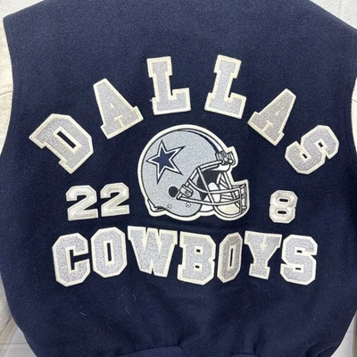 Chaqueta Universitaria Vaquera Dallas De Colección Grande Línea Tiza Letterman Cuero Lana Años 90 Foto 1 de 4