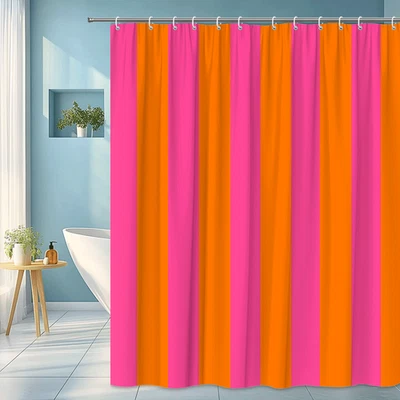Vibrante Cortina de Ducha Rosa y Naranja Rayas para Divertida Decoración de Baño Foto 1 de 4