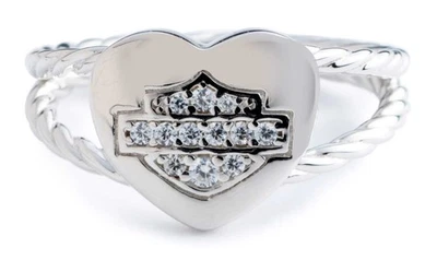 Harley-Davidson Womens Embellished Bar & Shield Logo Heart Ring, Sterling Silver - Image 1 of 3