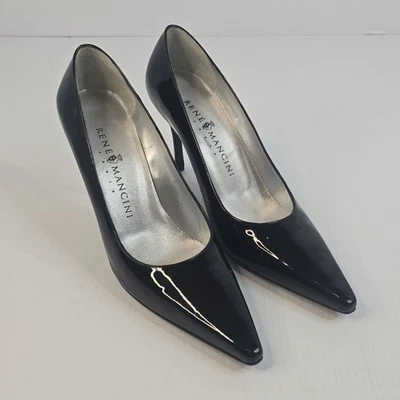 Zapatos de salón Rene Mancini para mujer punta brillante tacón de gatito negro-UE 39 1/2 EE. UU. 7 1/2 Foto 1 de 4