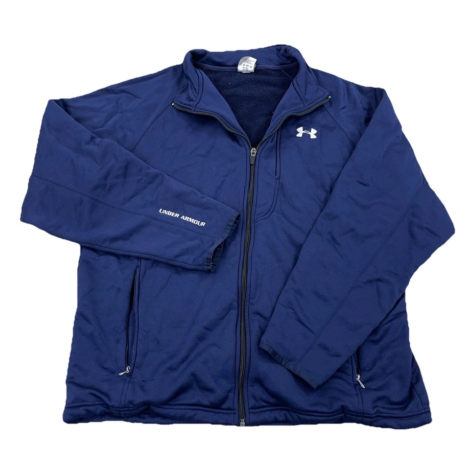 Under Armour 夹克男式 XL 海军蓝全拉链运动套装运动衫羊毛衬里 — 第 1/4 张图片