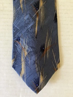 Irvine Park Men's Necktie Tie Silk Satin Blue Tan Gray Abstract 58" Foto 1 de 4