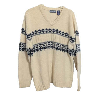 Vtg Structure Ivory Heavyweight Wool V-Neck Pullover Sweater Men's Large M1 - Image 1 of 4