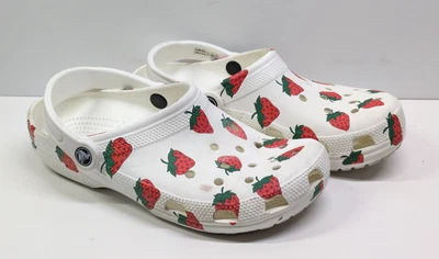 RARE Crocs Classic Strawberry Print Slip-On Sandals Women's 9 Mules Clogs - Image 1 of 4