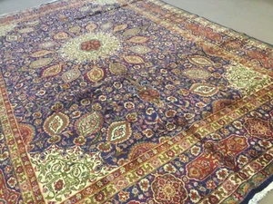 11’.2” X 16’.7” Blue Red Beige Large Oriental Rug Hand Knotted Wool Oversized - Picture 1 of 11