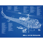 Bell UH-1B Iroquois USA Helicopter Blueprint Plan Wall Art Canvas Print 18X24 In