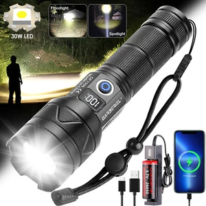 Zoom Super Bright LED Flashlight Rechargeable USB Tactical Police 30W Torch Lamp - Bild 1 von 14