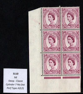 Wilding specialist - S111 6d Blue Phosphor Cream Paper Cyl 7 No Dot Perf A (MNH) - Picture 1 of 3