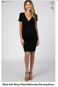 PinkBlush Black Knit Wrap Maternity/Nursing Dress - Picture 1 of 2