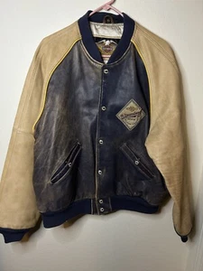 Vtg Harley Davidson Men's Champion Varsity Bomber Leather Jacket XL Distressed - Picture 1 of 12