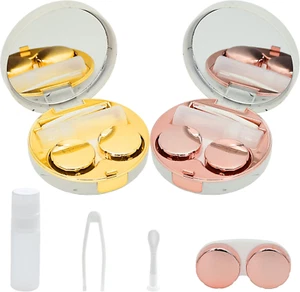 2 Pack Marble Contact Lens Case All-In-One Travel Contact Container Soak Storage - Picture 1 of 9