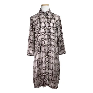 CAbi Dress 784 Colony Club Geometric Print Poly Crepe Button Shirt Beige Black S - Picture 1 of 7