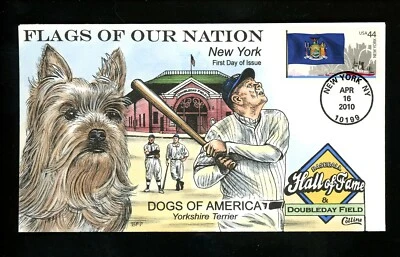 US FDC #4303//4312 / 4310 Collins Hand Painted 2010 NY Flag NY Yorkshire Terrier - Image 1 of 2