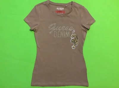 Женская футболка с коротким рукавом GUESS Los Angeles X-SMALL бежевая с желтым тигром - Изображение 1 из 4