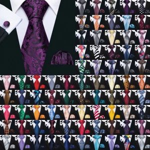 Men's Tie Silk Classic Wedding Necktie and Pocket Square Cufflinks Set Paisley - Picture 1 of 254