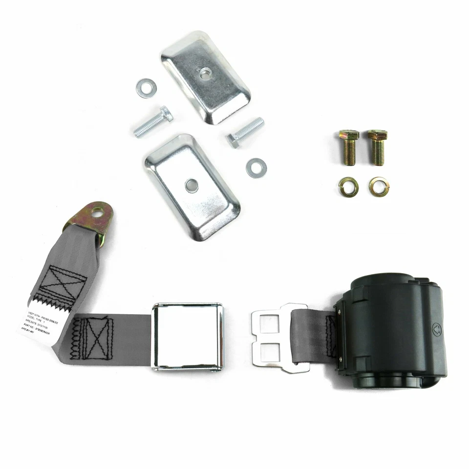 2pt Gray/Grey Airplane Buckle Retractable Lap Seat Belt w/Plate Hardware - Image 1 of 1