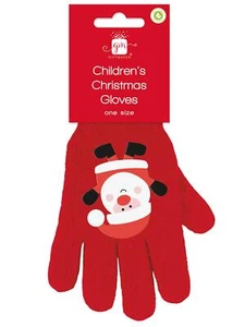 Childrens Christmas Gloves Novelty Santa Design Red Unisex Onesize Kids Gift - Picture 1 of 1