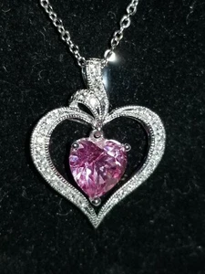 Heart Shaped Lab Created Pink Topaz "Floating Heart" Sterling Silver by Lorenzo - Picture 1 of 9