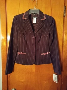 NWT Jodi Kristopher Brown Pink Pinstripe Button Jacket Size 3 - Picture 1 of 9