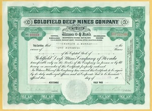 1920 ERA GOLDFIELD DEEP MINES COMPANY OF NEVADA STOCK CERTIFICATE - Picture 1 of 1