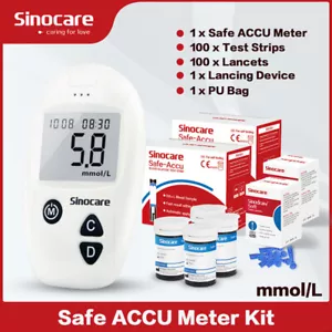 Sinocare Safe Accu Diabetic Aid Test 50/100 Kit Glucometer Blood Glucose Monitor - Picture 1 of 12