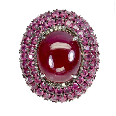 925 Sterling Silver Ring Oval Ruby 25ct Diamond Natural Gemstone Size 8 Handmade - Image 1 of 4