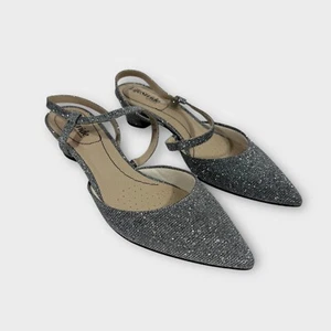 LifeStride Women’s Size 9.5 Pewter Shimmer Minimalist Slingback Kitten Heel Pump - Picture 1 of 9
