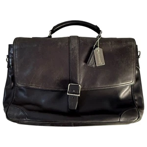Coach Men's Black Leather Messenger Bag Briefcase Laptop Work Distressed Patina - Picture 1 of 12