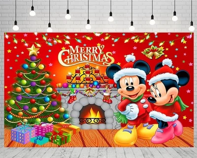 Telón de fondo de Navidad Mickey y Minnie Mouse foto fondo fiesta estudio decoración Foto 1 de 4