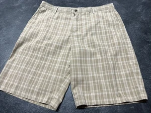 Pantalones cortos Adidas Golf Performance para hombre talla 36 beige caqui a cuadros frente plano - Imagen 1 de 8