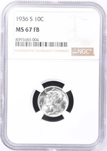 1936 S Mercury Dime NGC MS-67 FB - Picture 1 of 2