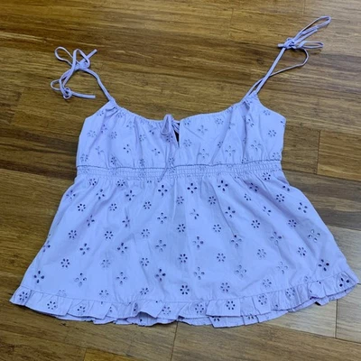 H&M Divided Lavender Eyelet Milkmaid Tie Strap Cami Top Womens Medium Casual - Image 1 of 4