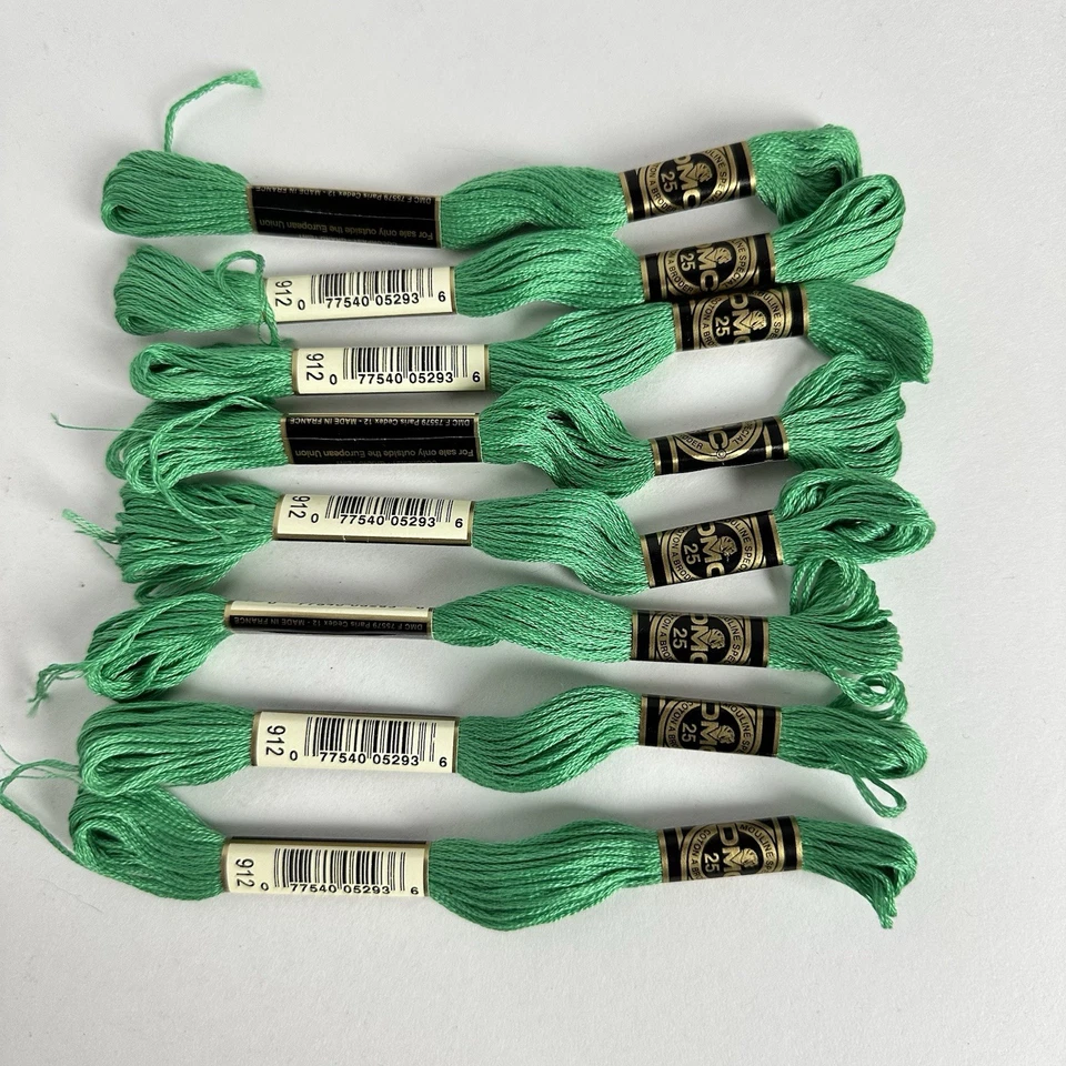 8 - DMC 25 Embroidery Floss Mouline Made In France #912 Light Emerald Green Lot - Image 1 of 3