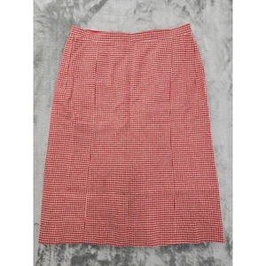 Vintage 50s 60s Houndstooth Wool Pencil Wiggle Skirt Size M Red White Lined - Picture 1 of 8