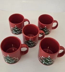 Waechtersbach Red Mugs Christmas Tree W. Germany Coffee Cups VTG Ceramic Set - Picture 1 of 6