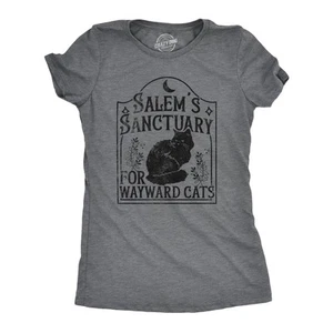Womens Salems Sanctuary for Wayward Cats T Shirt Funny Spooky Halloween Kitten - Picture 1 of 7