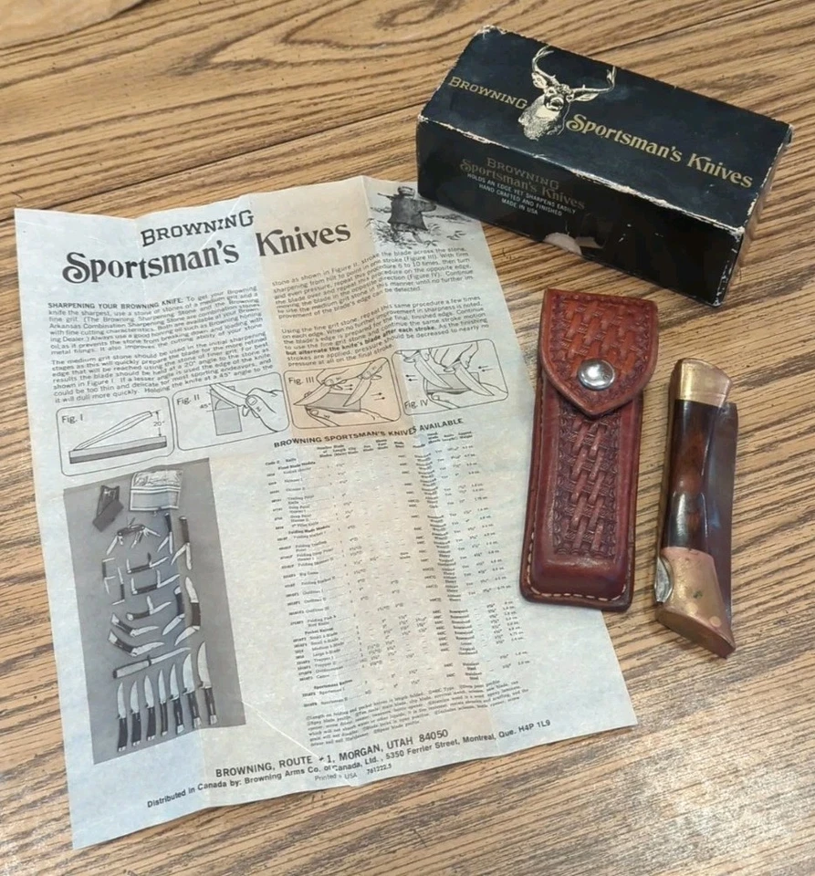 Cuchillo deportivo Browning vintage con funda, caja y publicidad  Foto 1 de 4
