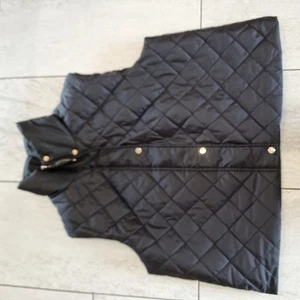 Black Quilted Vest Women Size XL Black Full Zip Snap Button - Picture 1 of 3