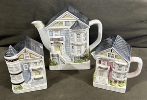 Vintage Otagiri Japan 3Pc Set Victorian Cottage Teapot Sugar & Creamer NO SPOON - Picture 1 of 15